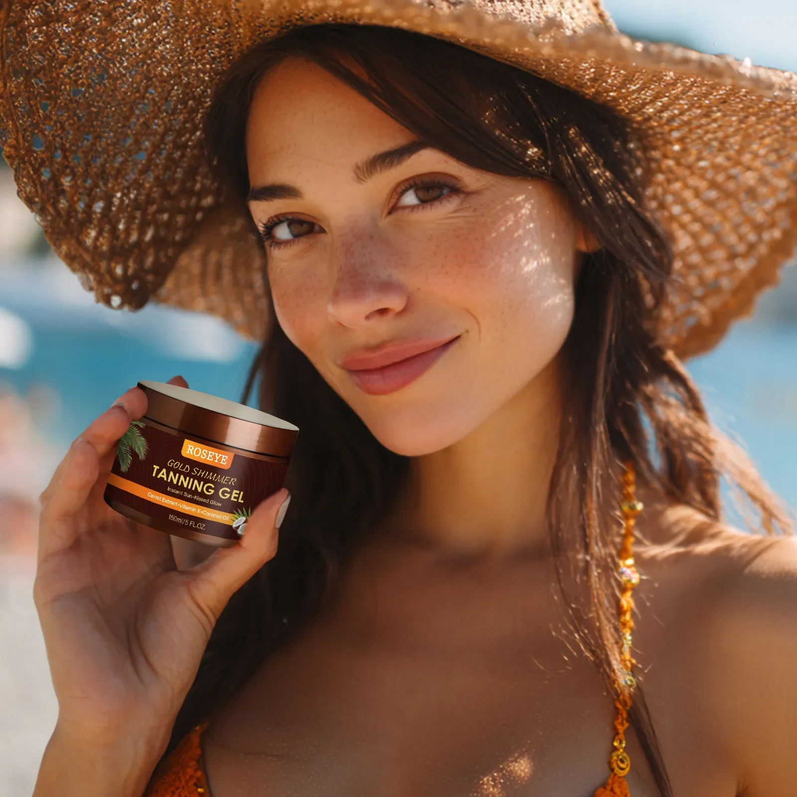 

ROSEYE Gold Shimmer Tanning Gel 150ml Natural Sun-Kissed Glow Waterproof & Long Lasting Bronzer w/ Vitamin E for All Skin Types