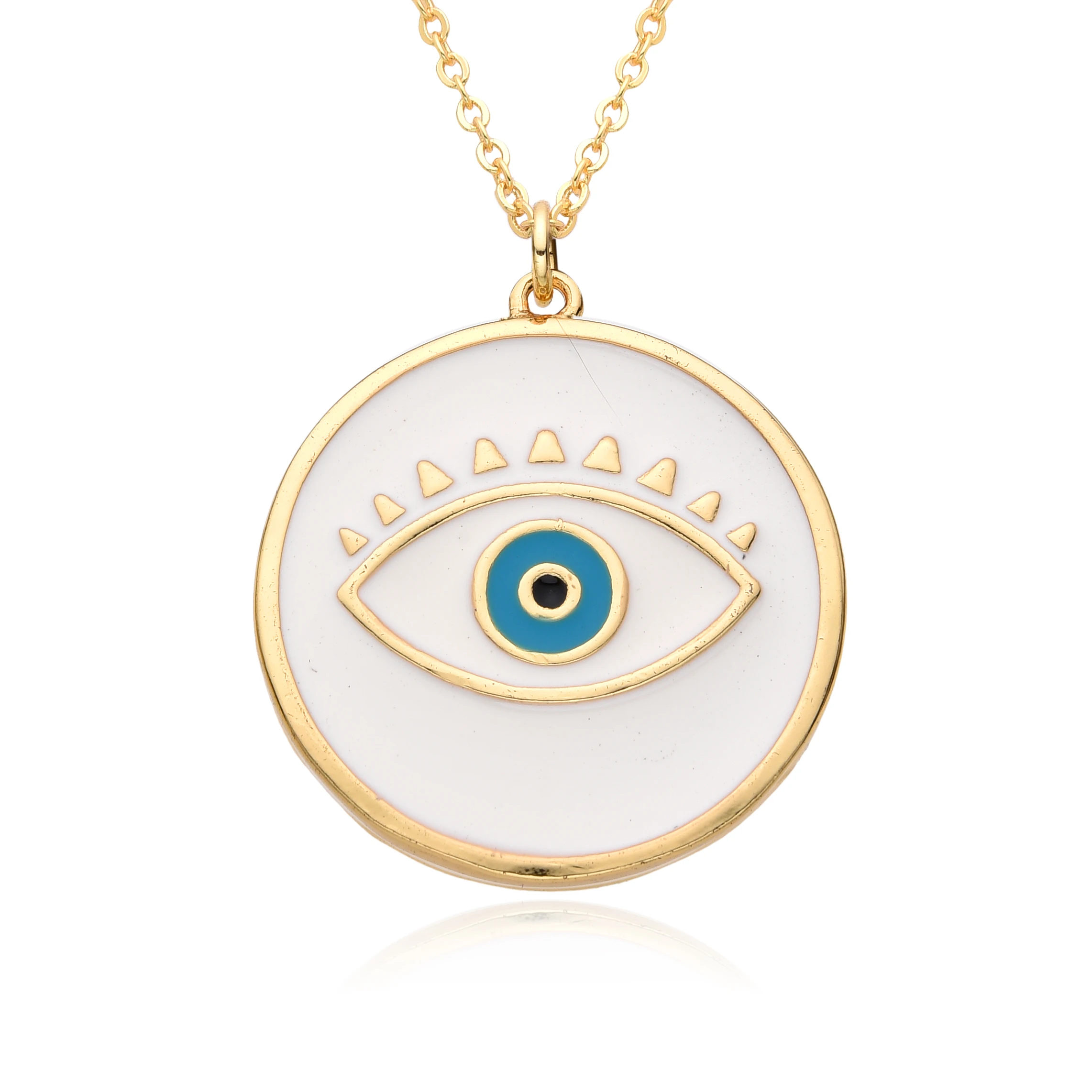 Gold Plated Blue Turkish Eye Round Charms Enamel White/Black/Red Evil Eye Necklace Clavicle Chain Good Luck Emo Pendant Jewelry