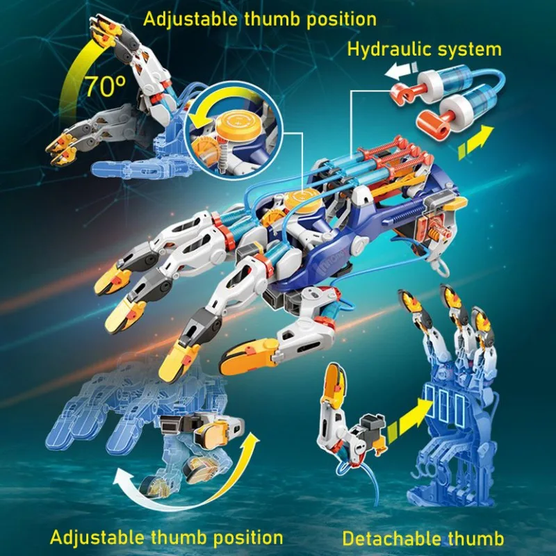 203 PCS Hydraulic Manipulator Gloves STEM Experiment Kit 3D Adjustable Glove Model DIY Mechanical Puzzle Education Toy Boy Gifts