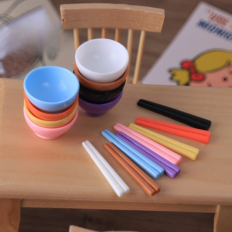 5pcs Mini Bowl Chopsticks Set Model Food Tools Miniature Tableware DIY Resin Accessories Dollhouse Decoration Craft Supplies