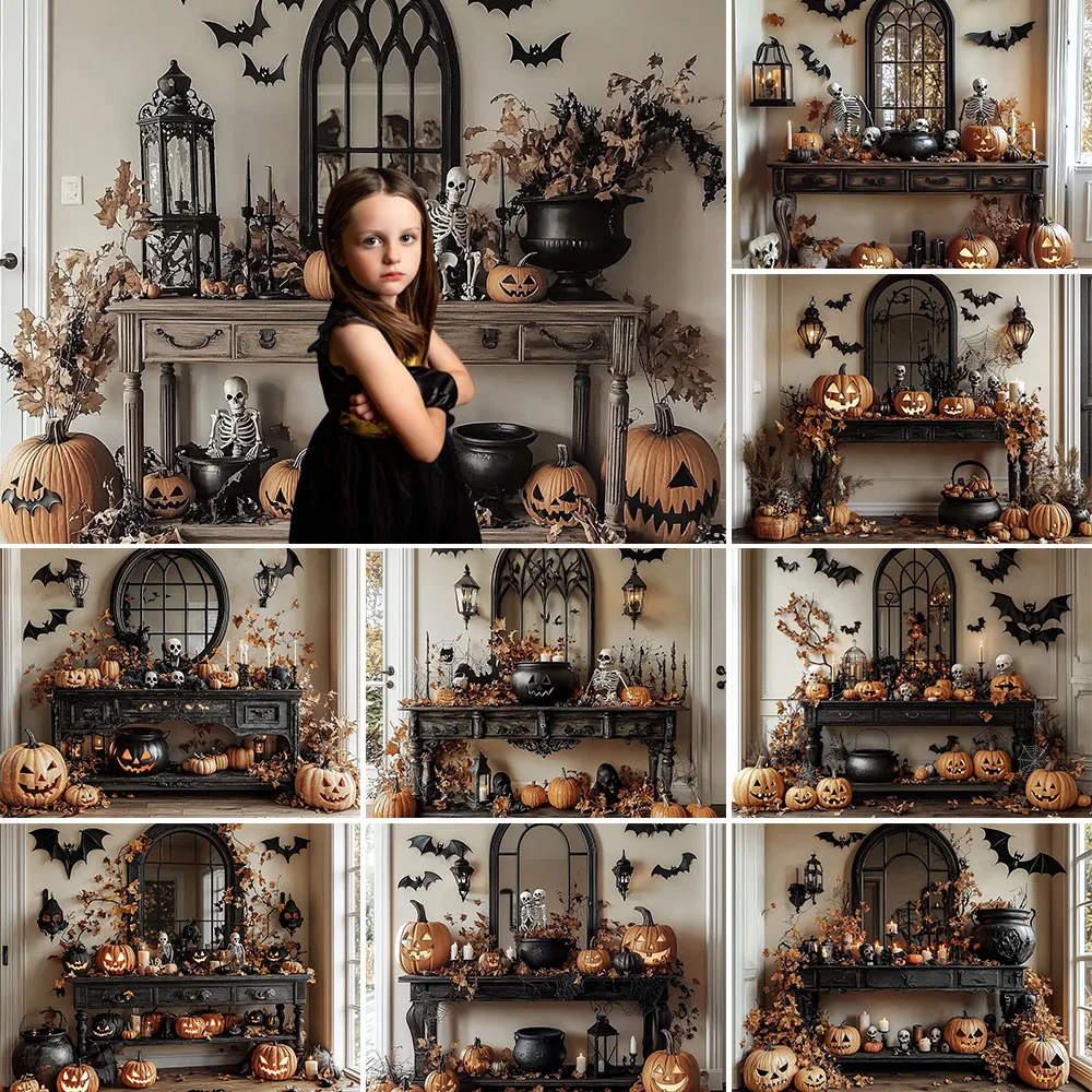 Happy Halloween Photography Background Horror Skull Bat Pumpkin Holiday Decoration Children Photo Portrait Backdrop Studio Props