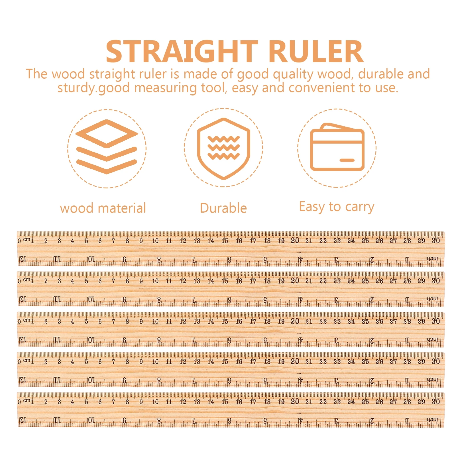 30pcs 20Cm Wooden Straight Ruler For Measuring Drawing Architecture School Office Home Craft Sewing Tool Wooden Ruler Measuring