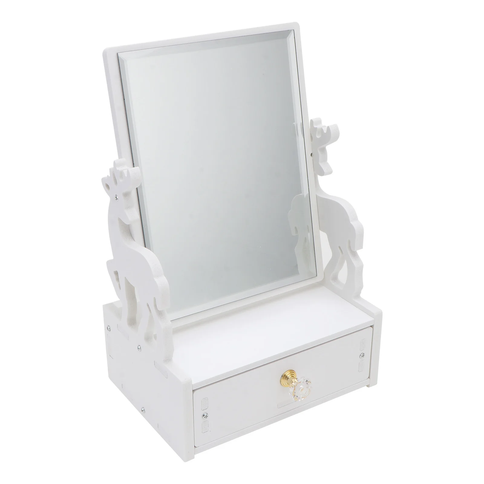 1Pcs Desktop Make-Up Spiegel mit Schublade Drehbare Spiegel Klare Oberfläche Exquisite Cartoon-Muster für Schmuck Haar Zubehör