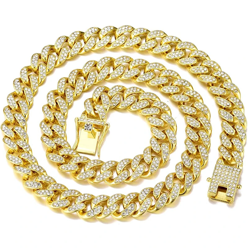 

Men Women Hip hop Iced Out Bling Chain Necklace High quality 13mm width Miami Cuban Chain HipHop Necklaces Fashion Jewelry