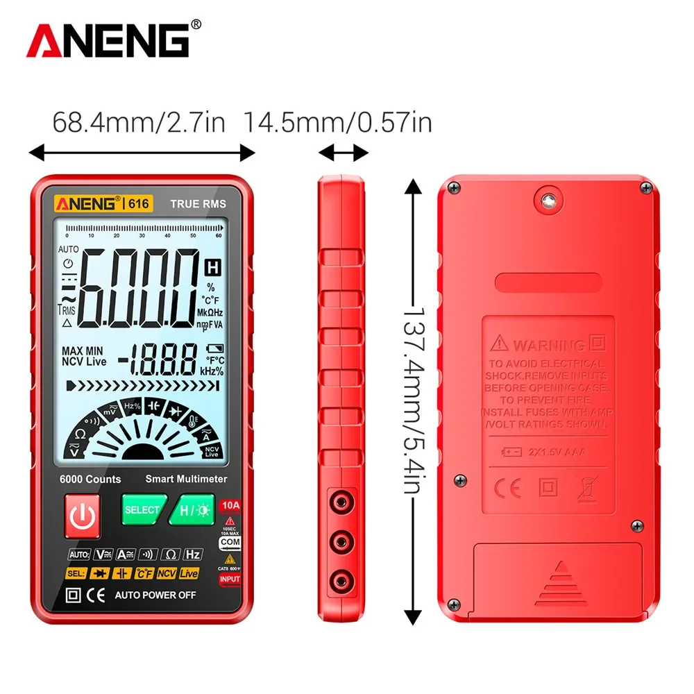 

ANENG 616 6000 Counts Digital Multimeter Smart AC DC Voltage Current Detector Capacimeter Portable Professional Tester Tool