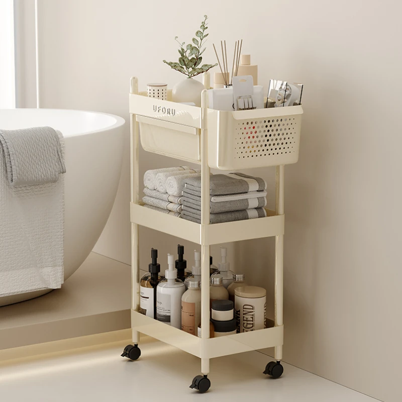 Bathroom Cart with Drawers for Narrow Spaces Mobile Organizer with Wheels for Laundry Room Multi-Layer Shower Shelving Unit