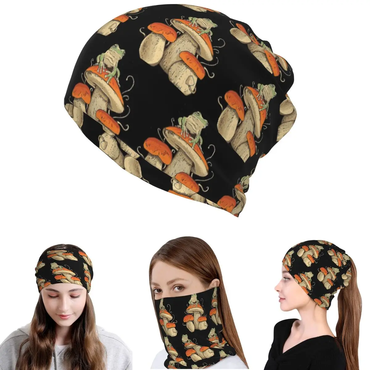 

Boho Mushroom Frog Bandana Neck Gaiter Face Scarf Warm Headwear Beanies Hat for Men Women Adult Washable