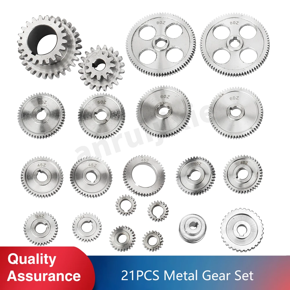 21pcs CJ0618 Mini Lathe Metric Metal Gears Kit/Synchronous Wheel/Feed Gear/Spindle Duplex Gear/Exchange Gears Set