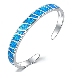 Dazzling Blue Opal Bangles White K Plated High-Quality Jewelry for Women Open Design Suitable for Ideal Couple Anniversary Gift