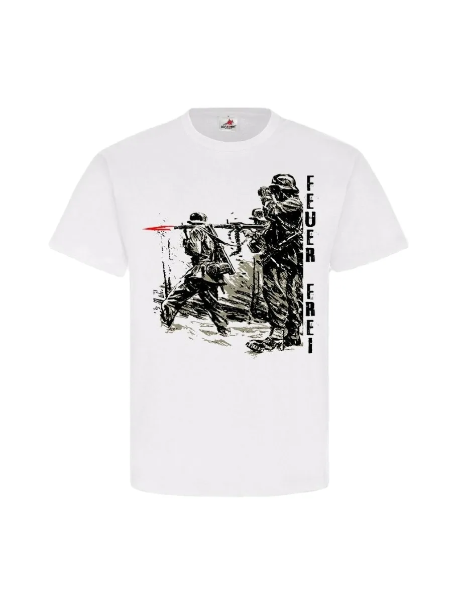  MG-34 Machine Gun Shoulder Shooting Free Fire T-Shirt. Summer Cotton Short Sleeve O-Neck Mens T Shirt New S-3XL