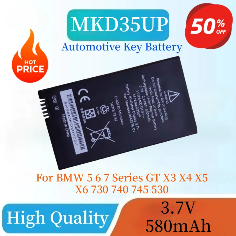 

NEW MKD35UP Rechargeable Battery 3.7V 580mAh for BMW 5 6 7 Series GT X3 X4 X5 X6 730 740 745 530 Automotive LCD Key Battery