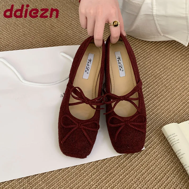 

Женская модная женская обувь из флока Мэри Джейн на плоской подошве, мягкая женская обувь на плоской подошве с узлом-бабочкой, женские туфли без шнуровки на плоской подошве