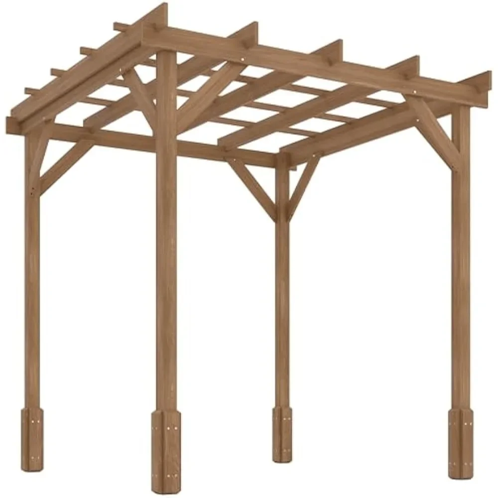 6.6 'x 6.6' outdoor pergola, wooden arbor grape frame, stable structure, concrete anchor for climbing plant support