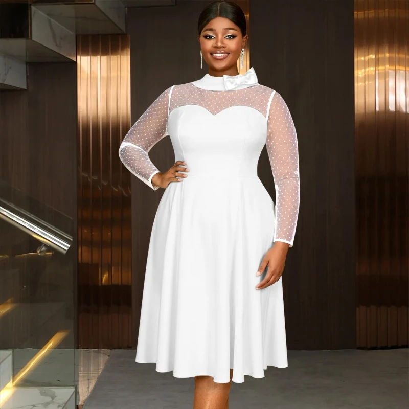 elegant-white-dress-for-women-with-sheer-polka-dot-sleeves-and-bow-neckline-perfect-for-bridal-showers-church-or-formal-events