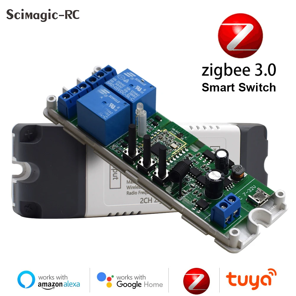 Dry Contact Tuya Smart Zigbee Switch 1 2 4 канала Zigbee Модуль релейной платы на DIN-рейку Двухканальное реле RF 433 12 В 24 В 230 В