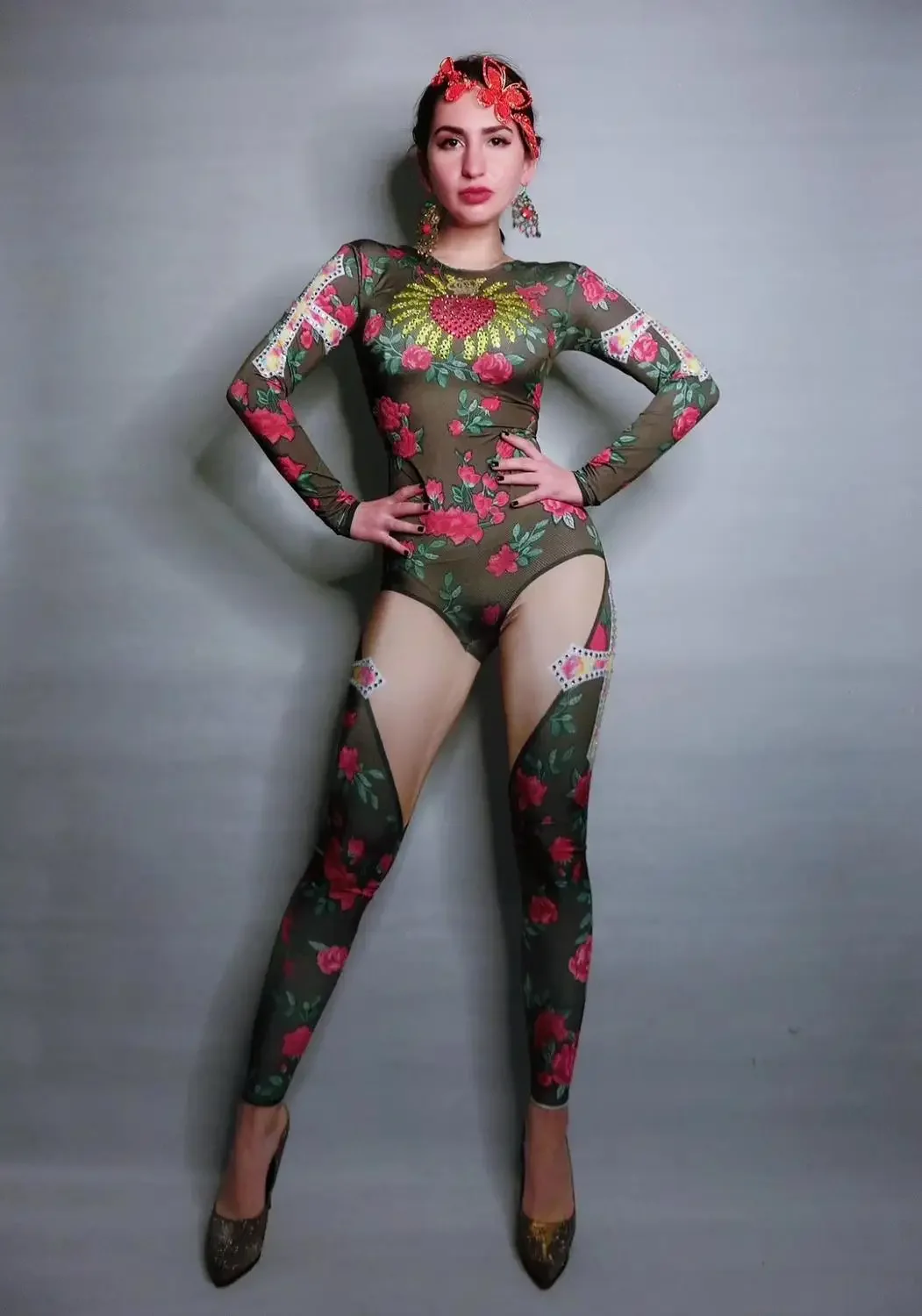 New Sexy Pole Dance Clothing Women Embroidered Diamond Jumpsuit Nightclub Party Dj Ds Wear Female Stage Costume Rave Outfit