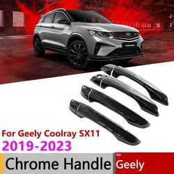 For Geely Coolray Binyue SX11 2019 2020 2021 2022 2023 Door Handle Cover Trim Carbon Fiber Chrome Car Decorate External Stickers