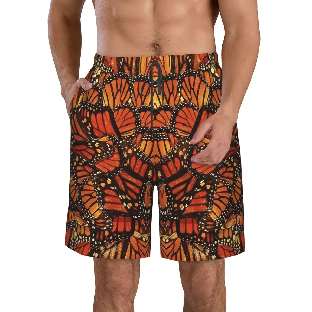 Orange Monarch Butterfly  Trunks Beach Board Shorts Casual Quick Dry Swimming Summer Men Pants