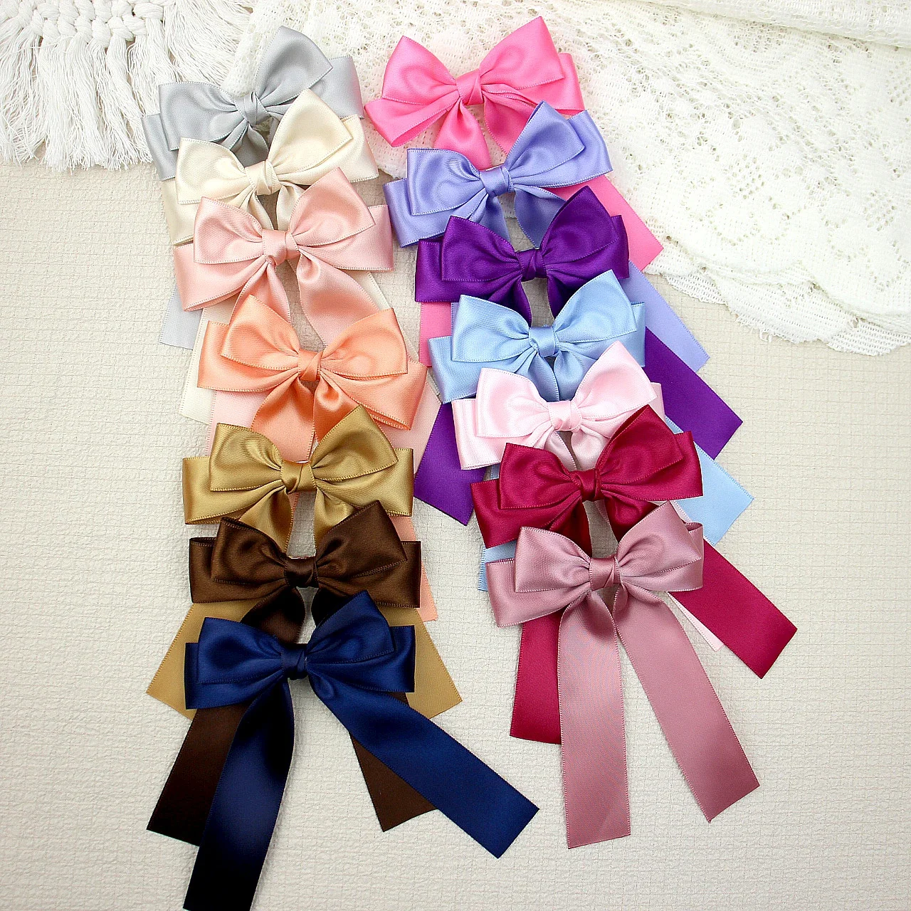 

10 шт./компл., атласные шелковые банты, длинная заколка-стример, детские банты для волос, заколка для волос, лента с бантом, заколки для девочек, милый держатель для хвоста