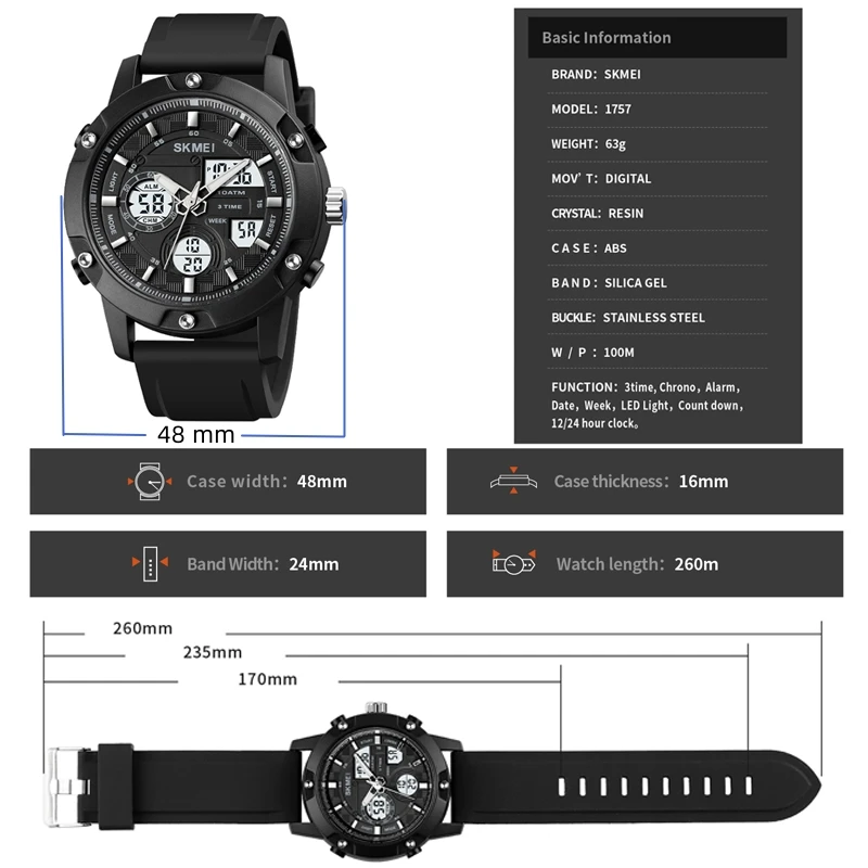 Skmei Luxury Top Sport Digital Quartz Watch Men 10bar Waterproof Countdown Chrono LED Electronic Wristwatches Relogio Masculino