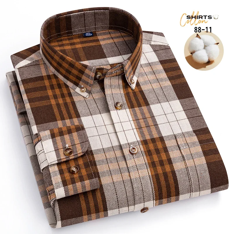 Nowy w koszuli plus rozmiar 100% bawełniane koszule z długim rękawem dla mężczyzn slim fit koszula na co dzień eleganckie gładka koszula miękkie ubrania w kratkę biurowe