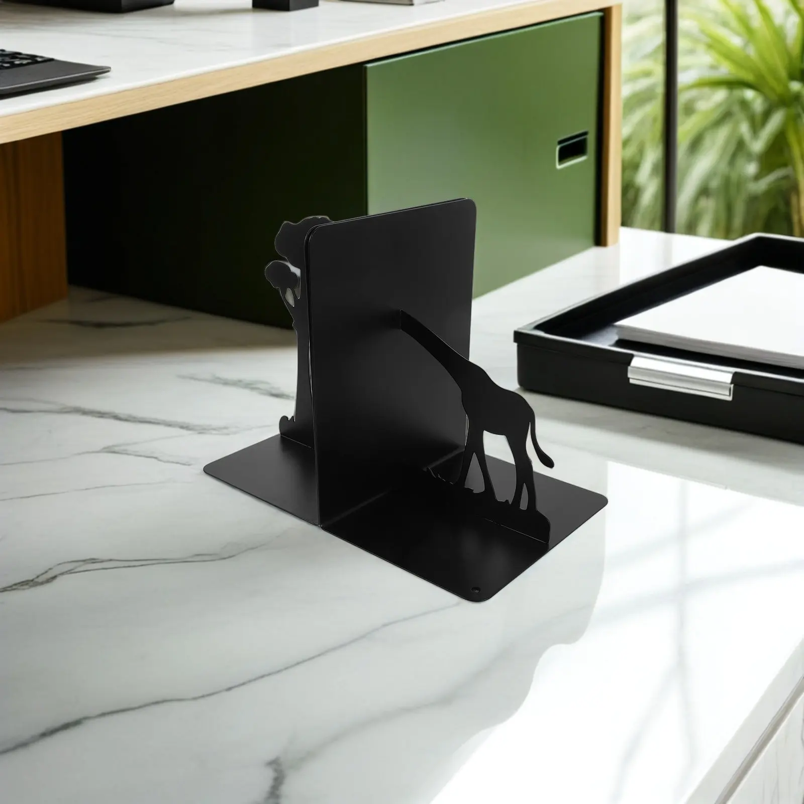 1Set Desktop Bookends Metal Giraffe Non-Slip Black Decorative Book Holder Office Desktop Organizer Home Study Room File Holder