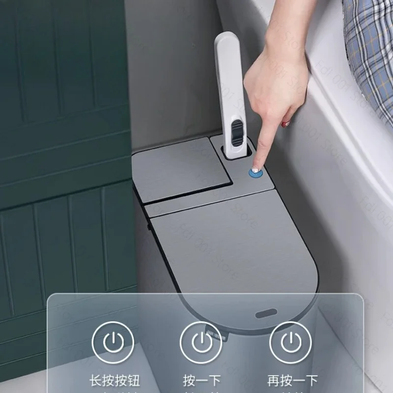 Intelligent induction trash can, sanitary with lid, disposable toilet brush, waterproof bathroom narrow bucket