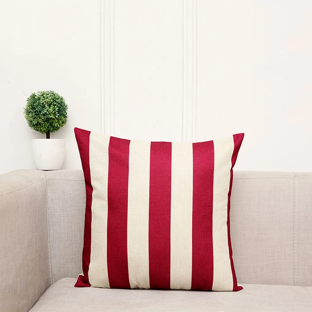 

1pc Throw Pillow Covers Sofa Cushion Cases Stripe Pattern 45X45Cm Red Linen Pillowcase Cover For Home Decor Living Room Sofa