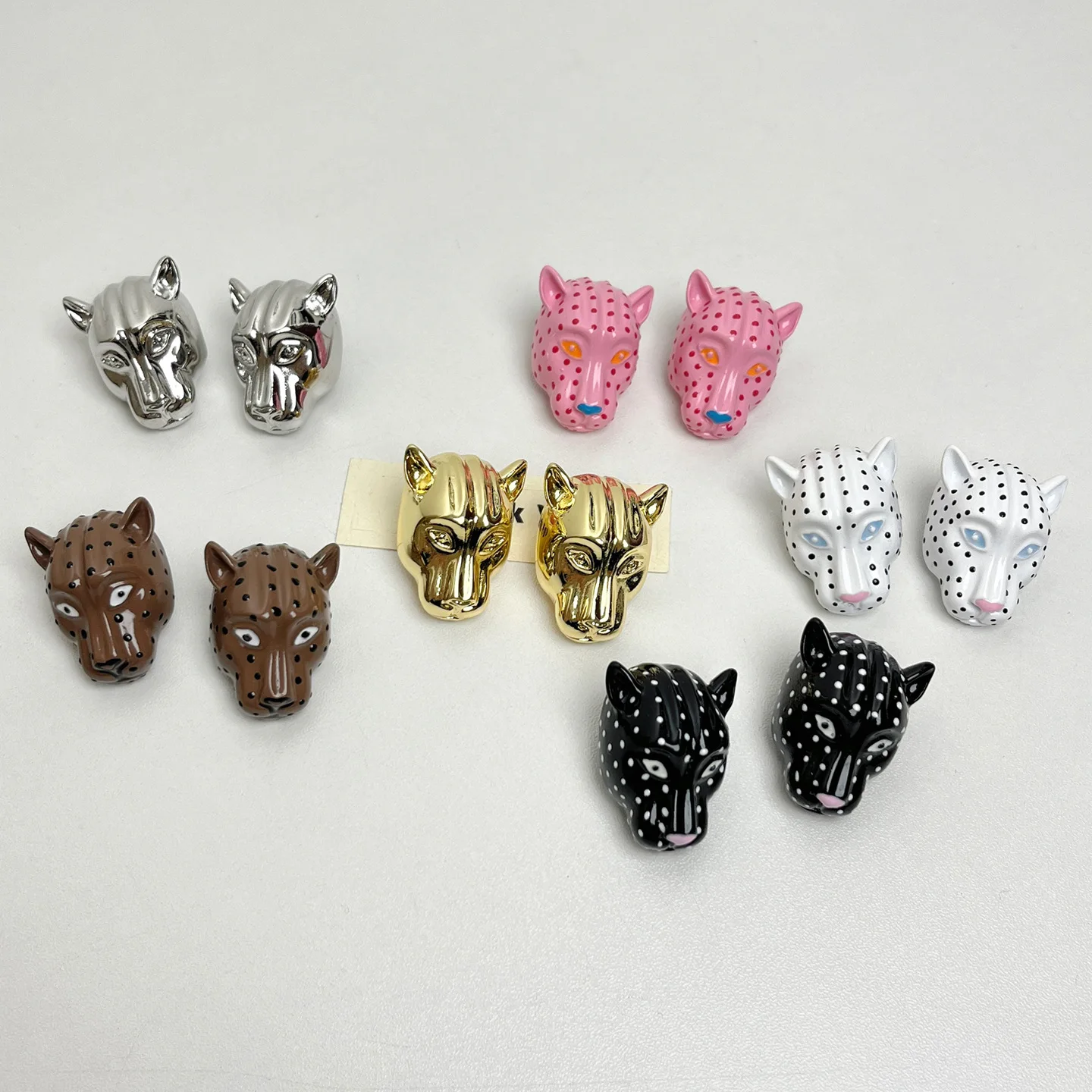Exaggerated Enamel Leopard Head Earrings Necklace for Women Luxury Heavy Workmanship Unique Jewelry Ear Decor Gifts Accessories