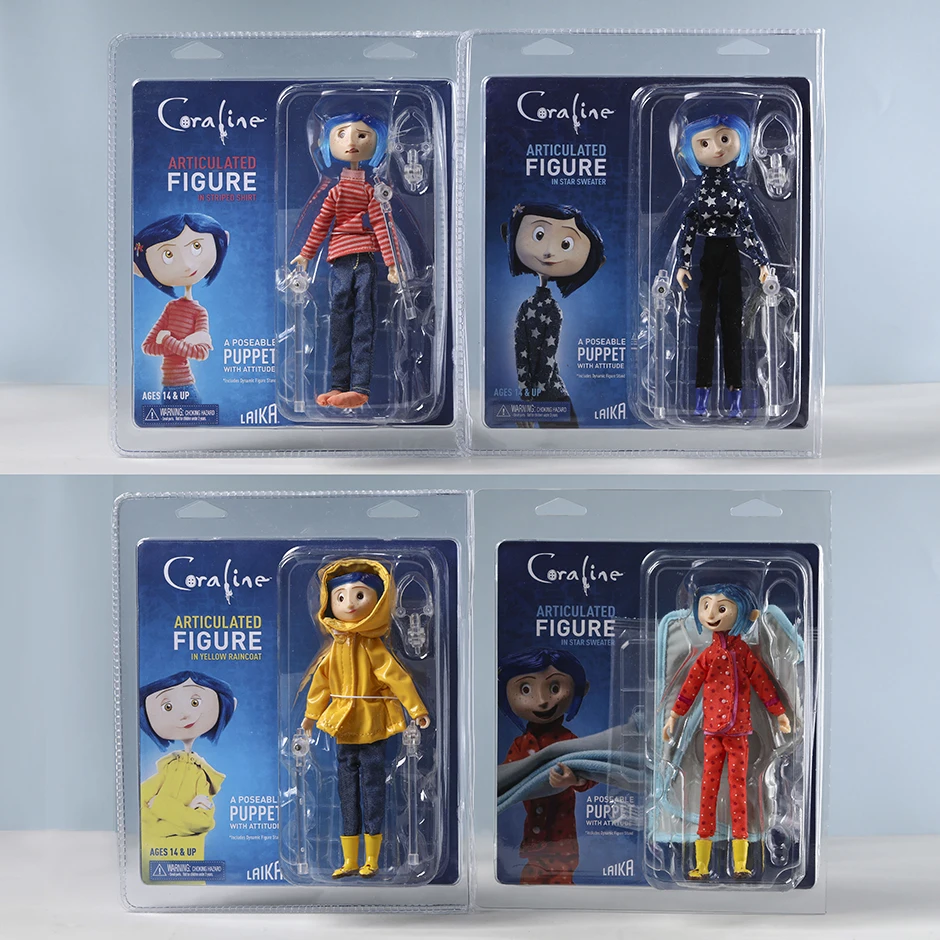 NECA Coraline в пижаме / плащ / полосатая рубашка и джинсы / шарнирная фигурка со звездным свитером NECA Coraline в пижаме / плащ / полосатая рубашка и джинсы / шарнирная фигурка со звездным свитером