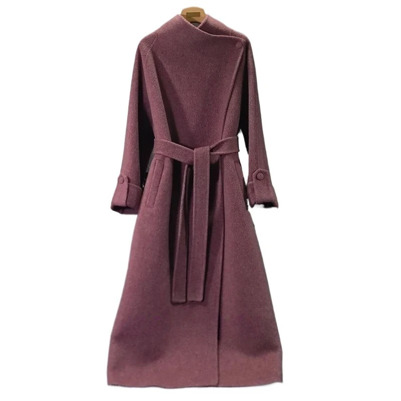 Abrigo largo de lana para mujer, abrigo de Cachemira de doble cara con solapa grande, temperamento de alta gama, para ir al trabajo, otoño e invierno