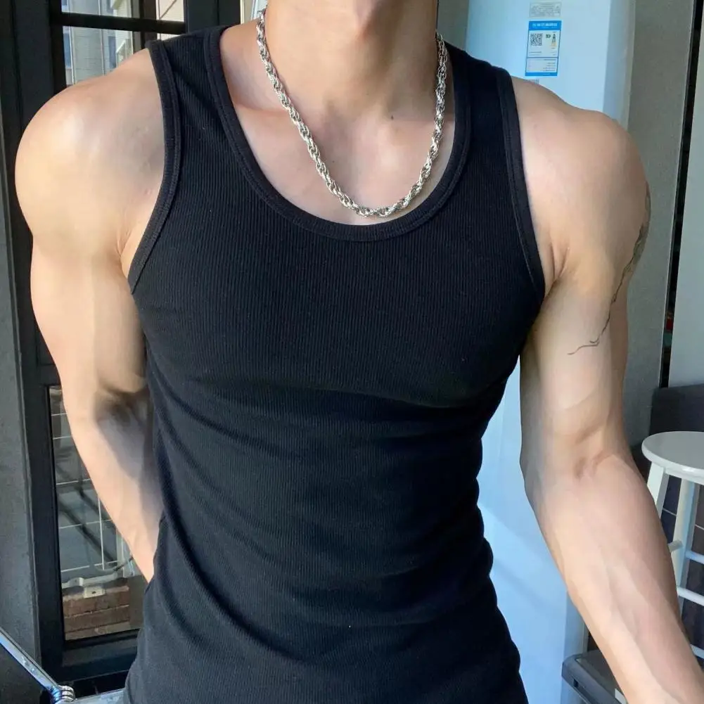 Men Breathable Fitness Vest Men's Solid Color O-neck Sleeveless Tank Tops for Fitness Leisure Wear Breathable for Sports image 5