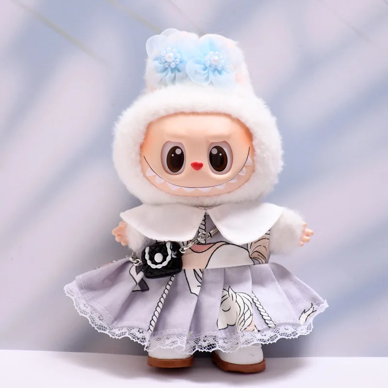 

Labubu Doll Clothes Horse Print Purple Dress Set 15/17cm Plush Doll'S Clothes Labubu I II Idol Dolls Sitting Party Accessories