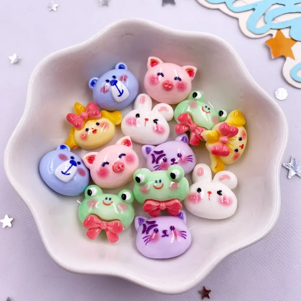 20Pcs Resin Painting Colorful Kawaii Pig Bear Dog Cat Rabbit Frog Flat back Cabochon Mini Cartoon Figurines Scrapbook DIY Crafts