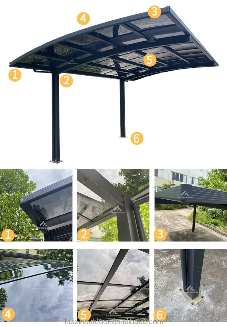 Any Size Custom Aluminum Carport With Polycarbonate Roof Heavy Load Waterproof UV Resistant Outdoor Parking Gazebo view 6