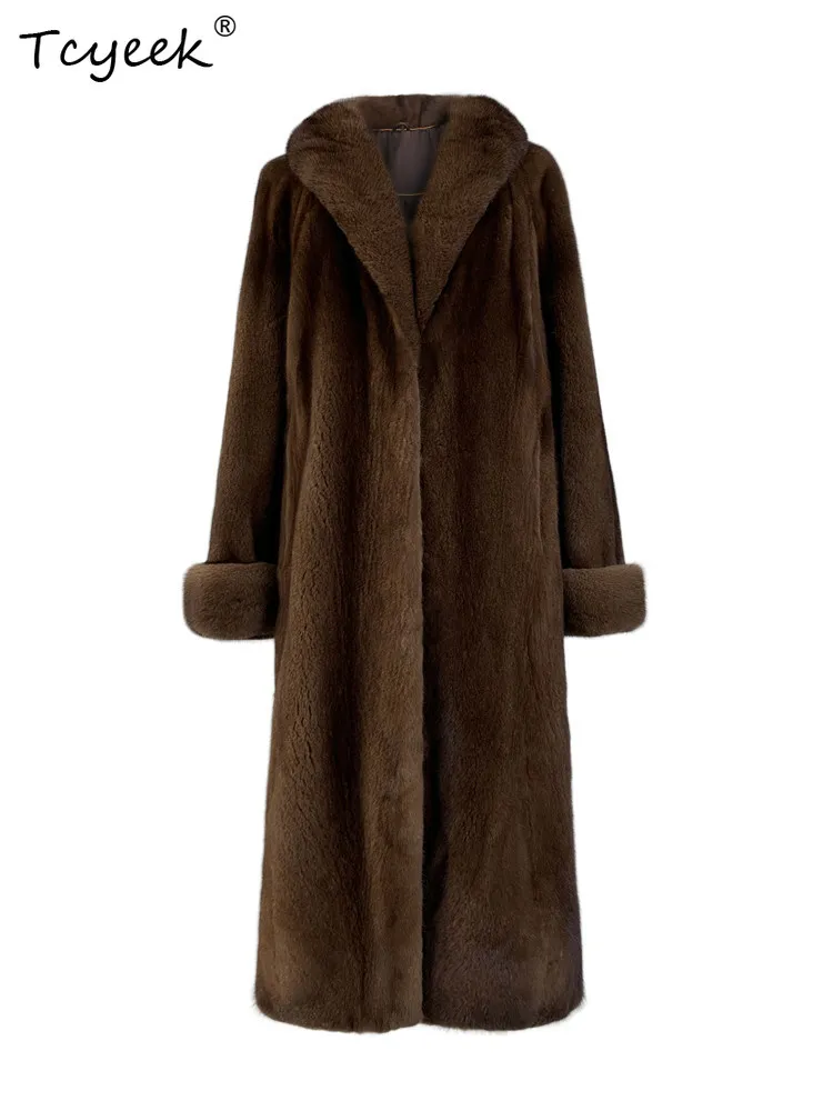 

Tcyeek Natural Whole Mink Fur Coat Woman Fashion Womens Coats Whole Cross Mink Winter Clothes Warm Over Knee Casaco Feminino