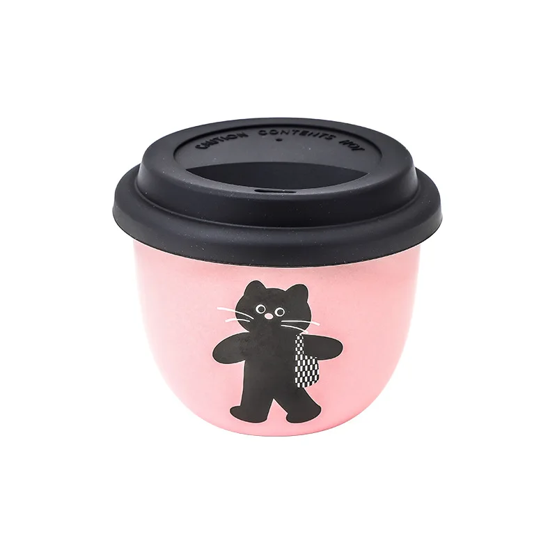 كوب قهوة وردي محمول باليد، كوب كاجوال لطيف مع غطاء، كوب ماء نسائي فرنسي جميل، سيراميك لمياه الشرب مع غطاء سيليكون #5