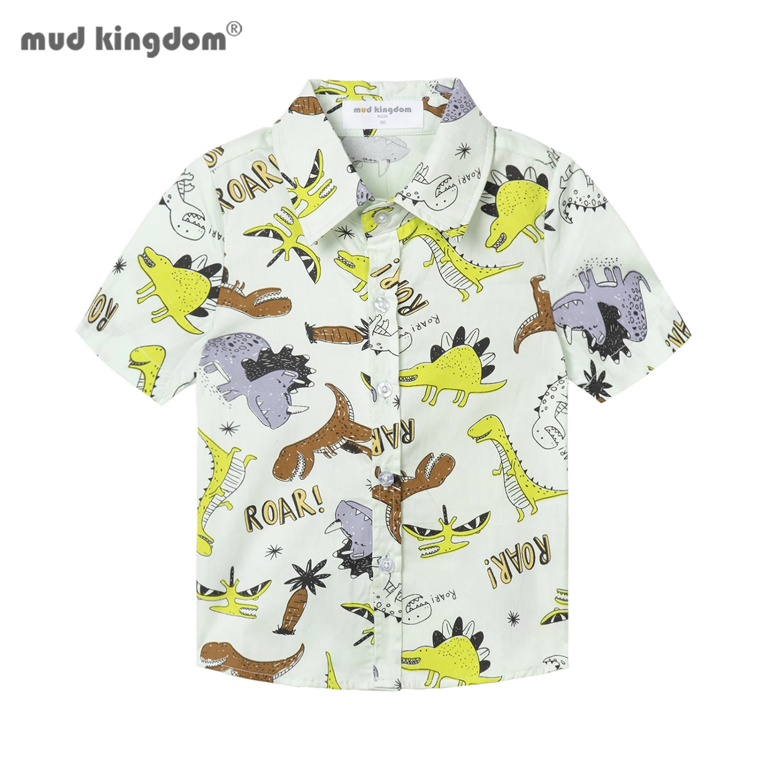 

Mudkingdom Boys Hawaiian Shirt Dinosaur Floral Printing Short Sleeve Tops for Toddler Clothes Beach Holiday Button Down T-shirts