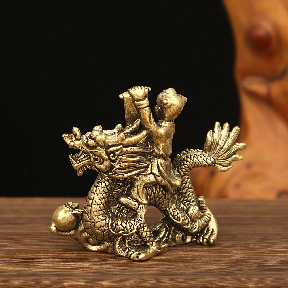 1 piece of brass vintage hope for success, twelve zodiac dragon ornaments, home office desk, tea pet