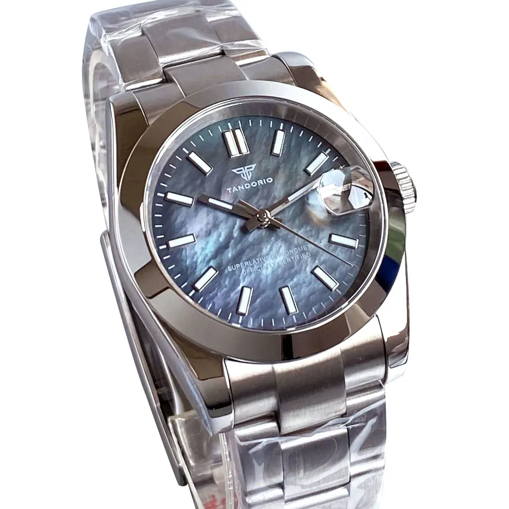 

Tandorio перламутровый циферблат для часов с шваброй 36 мм/39 мм, гладкий безель, сапфировое стекло, 20 АТМ для мужских механических часов NH35A