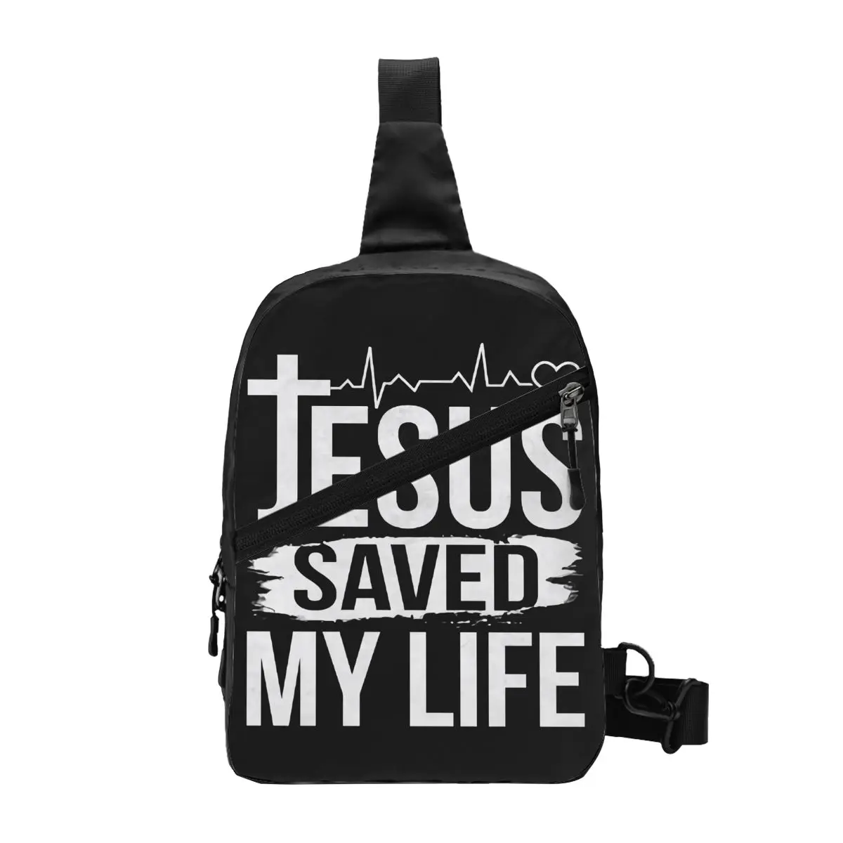 

Custom Jesus Saved My Life Sling Chest Bag Christ Religion Christian Faith Crossbody Shoulder Backpack for Men Traveling Daypack
