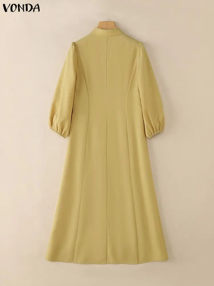 Vintage Dress Plus Size Women Office Lady Long Sundress 2025 VONDA Fashion 3/4 Sleeve Lapel Neck Robe Casual Loose Vestidos 5XL