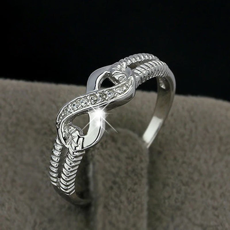 Lucky Letters 8 Shaped Rings For Women Real 925 Sterling Silver Color AAA Cubic Zirconia Eternity Jewelry Kobiecy prezent ślubny — zdjęcie 3