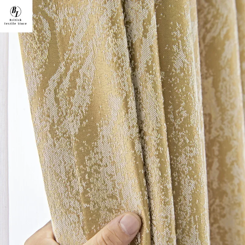 

Custom Size Cotton Linen Golden Bronzing Thickening Luxury Window Curtains for Living Room Bedroom Dining Decor Blackout Tulle