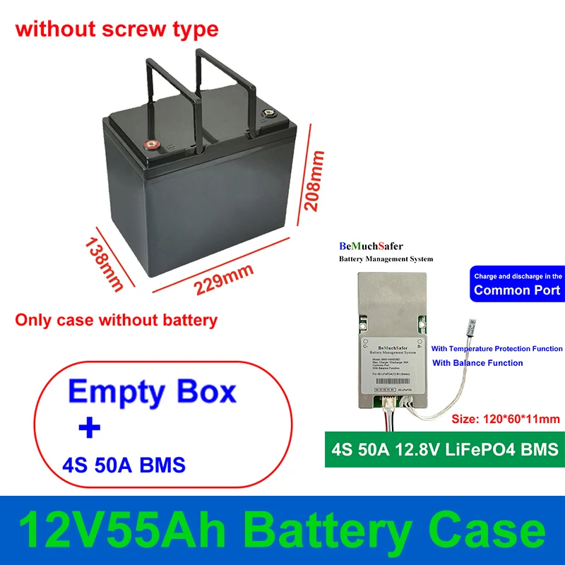 12V 55Ah obudowa baterii 4S 50A BMS puste pudełko 12V55Ah 12.8V 50Ah 55Ah LiFePO4 18650 32650 DIY dla energii słonecznej do przechowywania