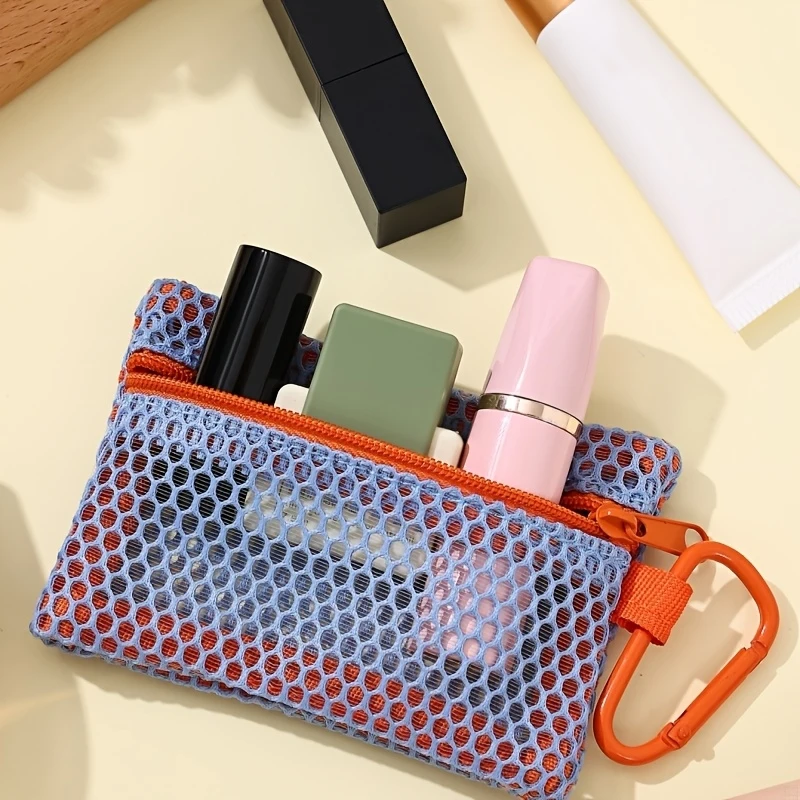1pcs Transparent Mesh Bag Makeup Bag Fashionable And Portable Square Black Mesh Bag Flat Style Toiletry Storage Bag