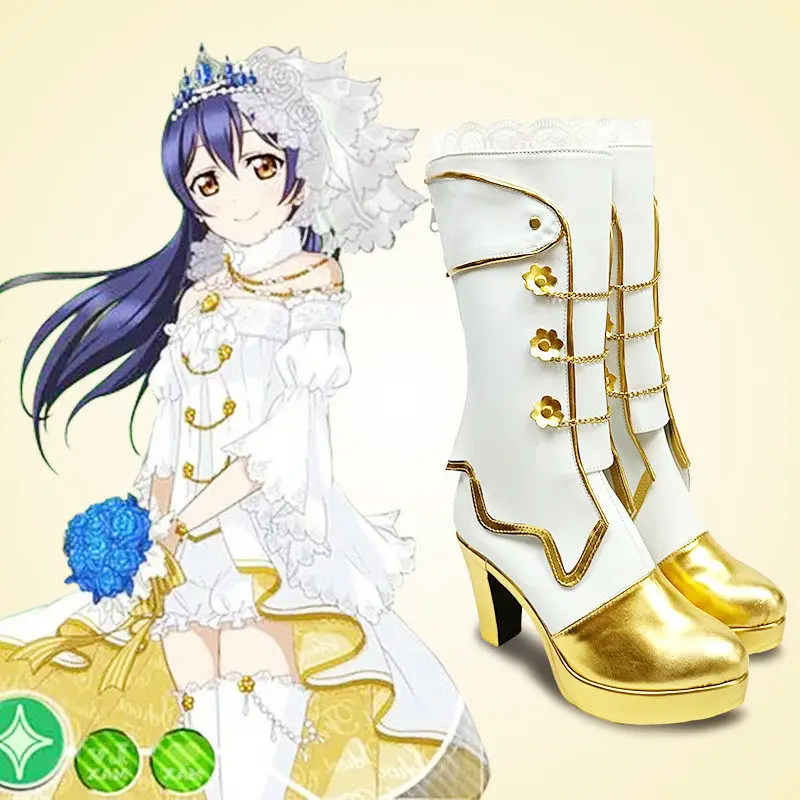 Anime Love Live! School Idol Festival Hanayo Koizumi Cosplay Shoes White High Heels Long PU Leather Boots For Halloween Carnival