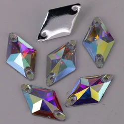 100pcs/Lot, 11x19mm Crystal AB Rhombus resin sew on stones, Clear AB flat back sewing on stones