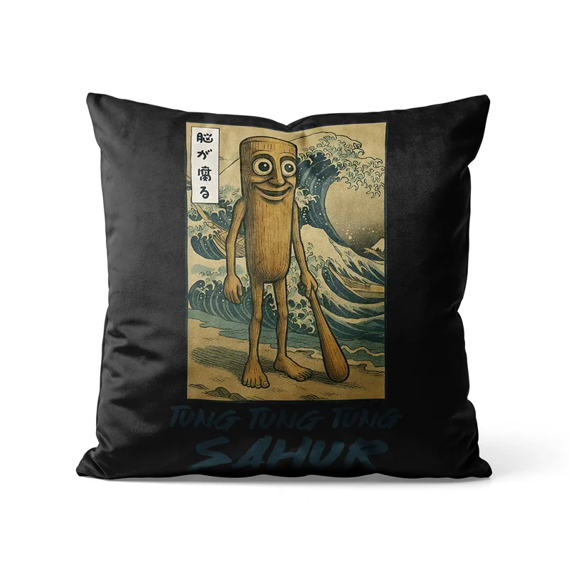 Gaslight Gatekeep Girlboss Tung Tung Tung Sahur Ukiyo-e Japanese Style Throw Pillow Covers Cushion Cases Pillowcases 45cm x 45cm
