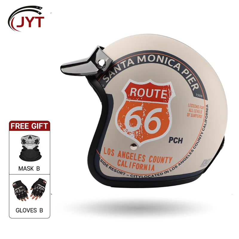 

JYT High Sought-af Trendy Look Route 66, круизный полушлем с открытым лицом и педалью, DOT, стандартный дизайн с вентиляцией, подходит для унисекс